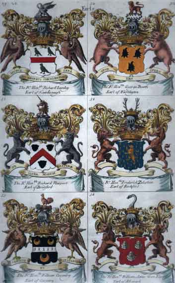 Plate 104: Earls:49. Richard Lumley, Earl of Scarsborough  50. George Booth, Ealr of Warrington  51. Richard Newport, Earl of Bradford  52. Frederick Zulestein, Earl of Rochford  53. William Coventry, Earl of Coventry  54. William Anne Van Keppel, E