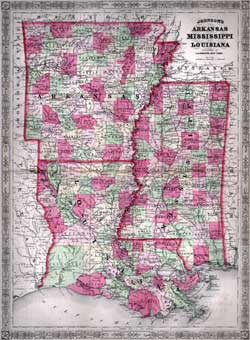 Map of Arkansas, Mississippi and Louisana- A.J. Johnson