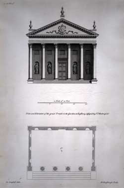 Plan and Elevation of the great Temple in the Garden at Eastbury as design’d by Sr. I. Vanbrugh... Vol. 3; Plate 18.