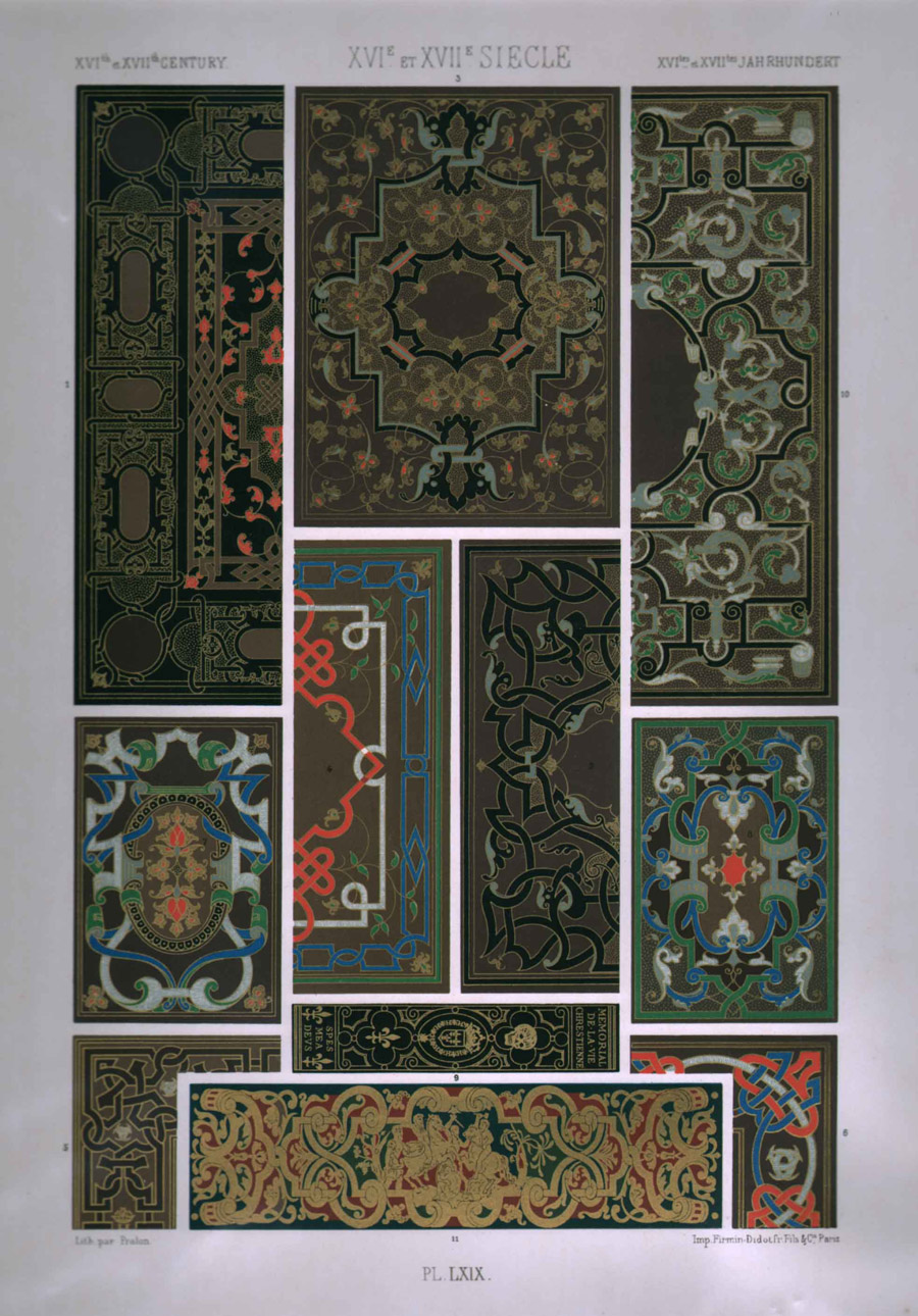 XVI et XVII Siecle, Pl. LXIX: Motifs de Reliures en Mosaique